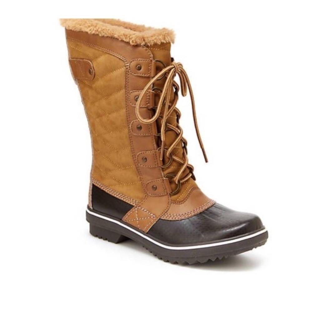 JBU Lorna Duck Boots‎ Quilted Lace Up Winter Boots Sz 8.5 NEW Tan Brown